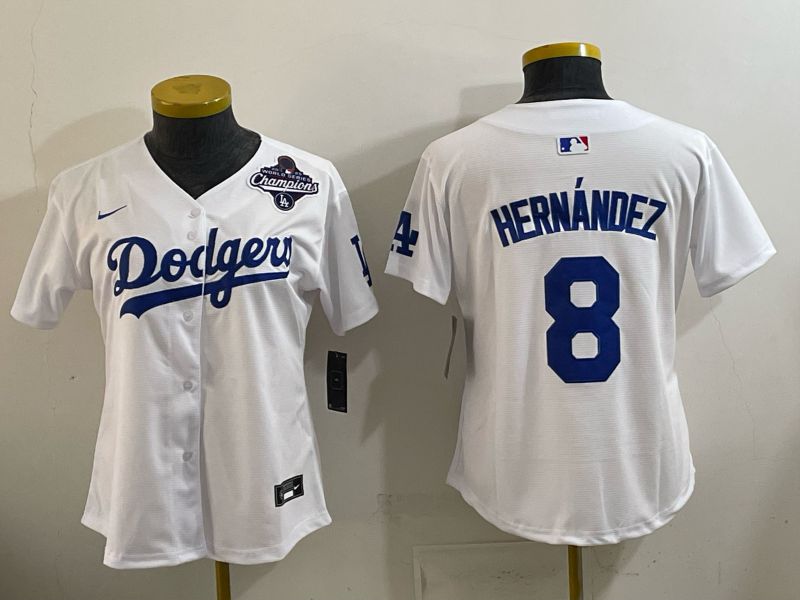 Women 2026 Nike Los Angeles Dodgers #8 Hernandez White Game MLB Jersey 04